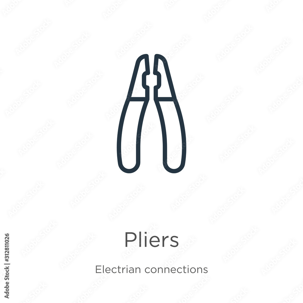 Poster pliers icon. thin linear pliers outline icon isolated on white background from electrian connections