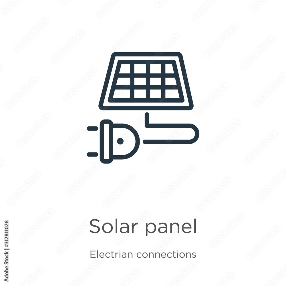 Poster solar panel icon. thin linear solar panel outline icon isolated on white background from electrian c