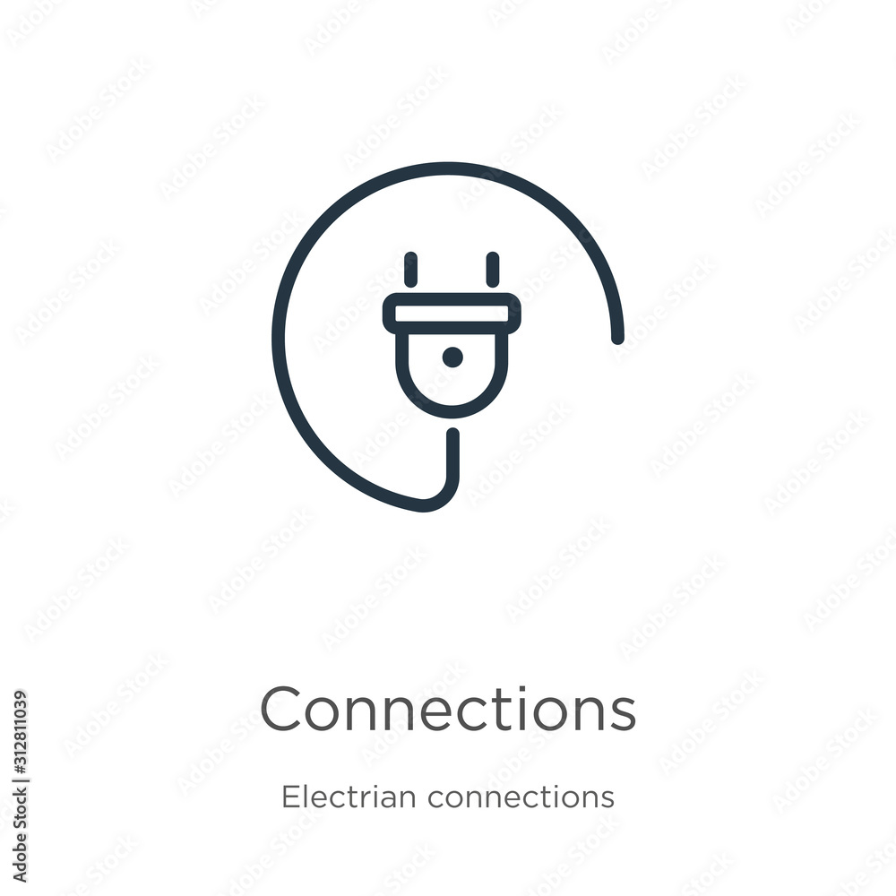 Poster connections icon. thin linear connections outline icon isolated on white background from electrian c