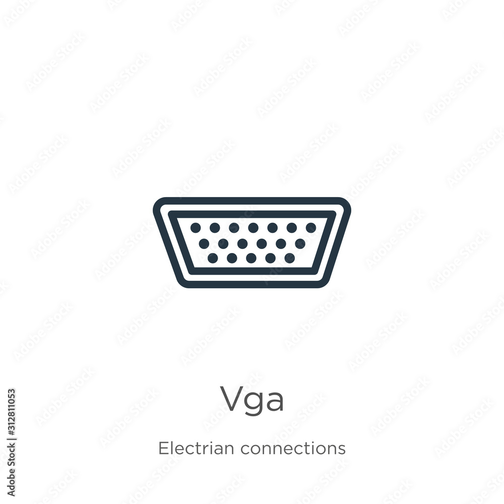Poster vga icon. thin linear vga outline icon isolated on white background from electrian connections colle