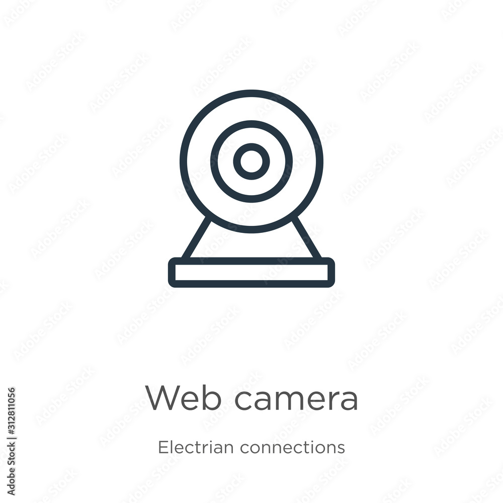Poster web camera icon. thin linear web camera outline icon isolated on white background from electrian con