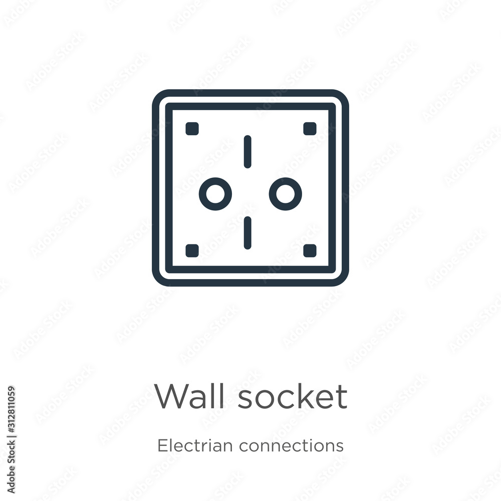 Poster wall socket icon. thin linear wall socket outline icon isolated on white background from electrian c