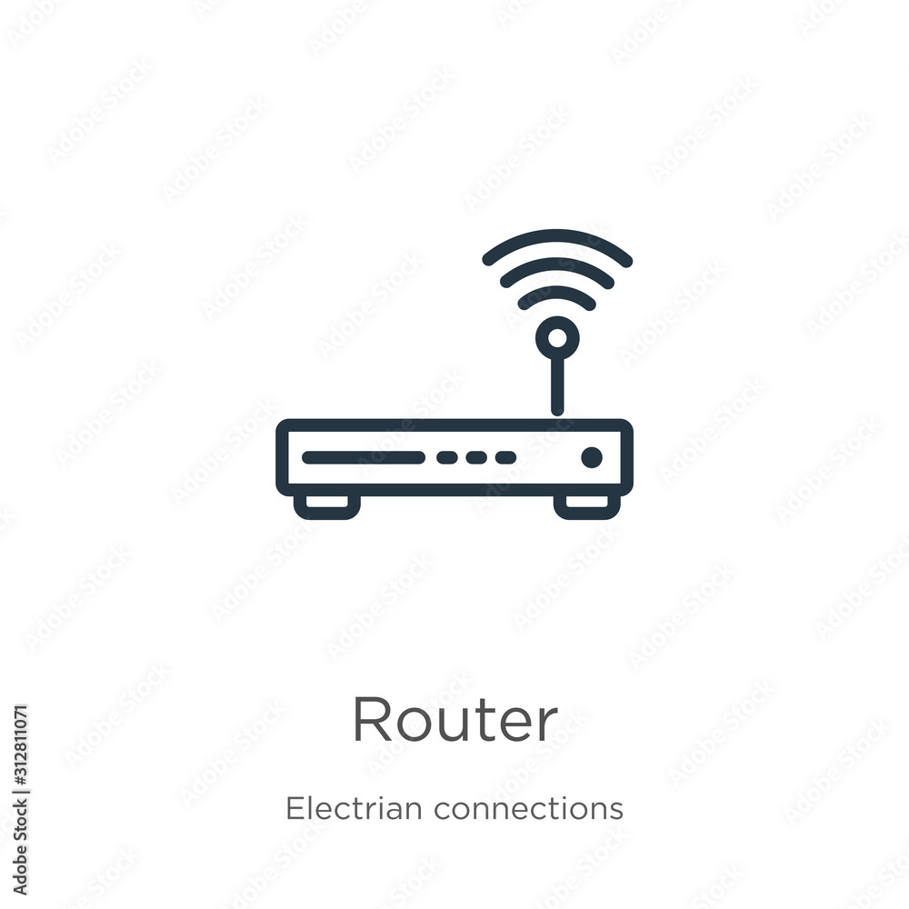 Poster router icon. thin linear router outline icon isolated on white background from electrian connections