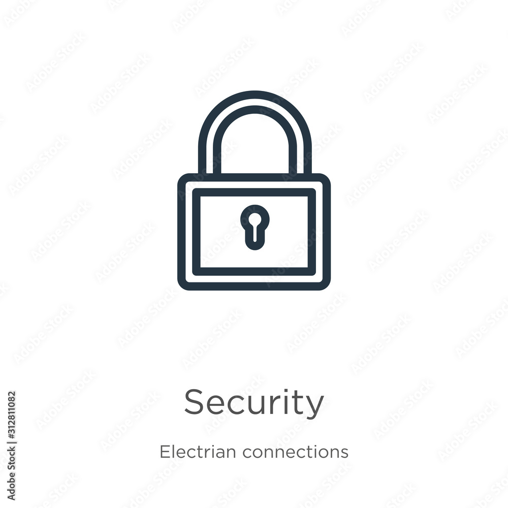 Poster security icon. thin linear security outline icon isolated on white background from electrian connect