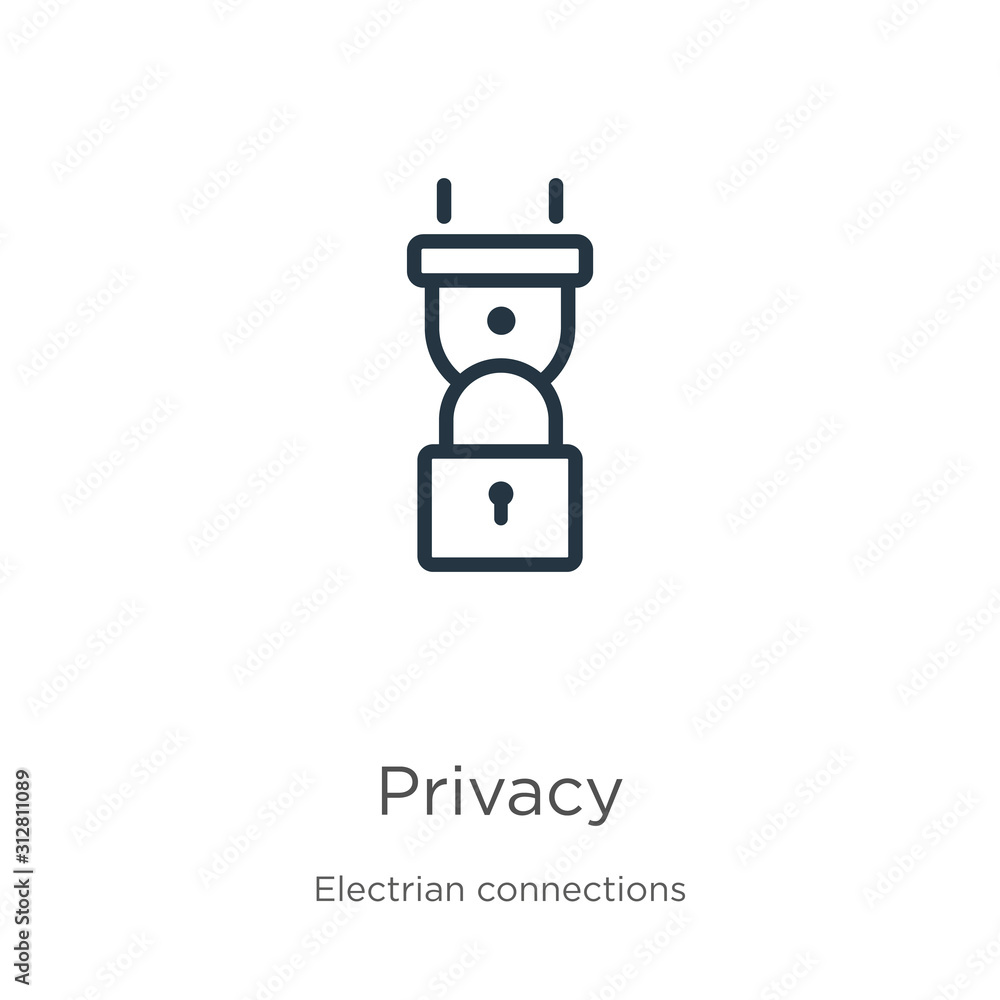 Poster privacy icon. thin linear privacy outline icon isolated on white background from electrian connectio