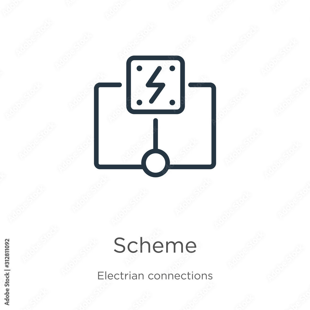 Poster scheme icon. thin linear scheme outline icon isolated on white background from electrian connections