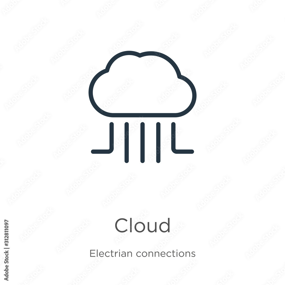 Poster cloud icon. thin linear cloud outline icon isolated on white background from electrian connections c