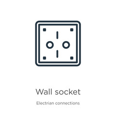 Wall socket icon. Thin linear wall socket outline icon isolated on white background from electrian connections collection. Line vector sign, symbol for web and mobile