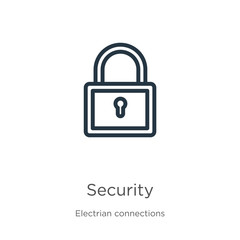 Security icon. Thin linear security outline icon isolated on white background from electrian connections collection. Line vector sign, symbol for web and mobile