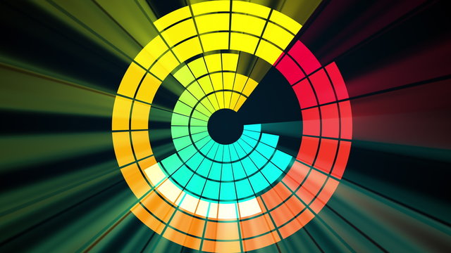 Colorful equalizer with sound waves and rays. Computer generated modern audio visualizer. 3d rendering background