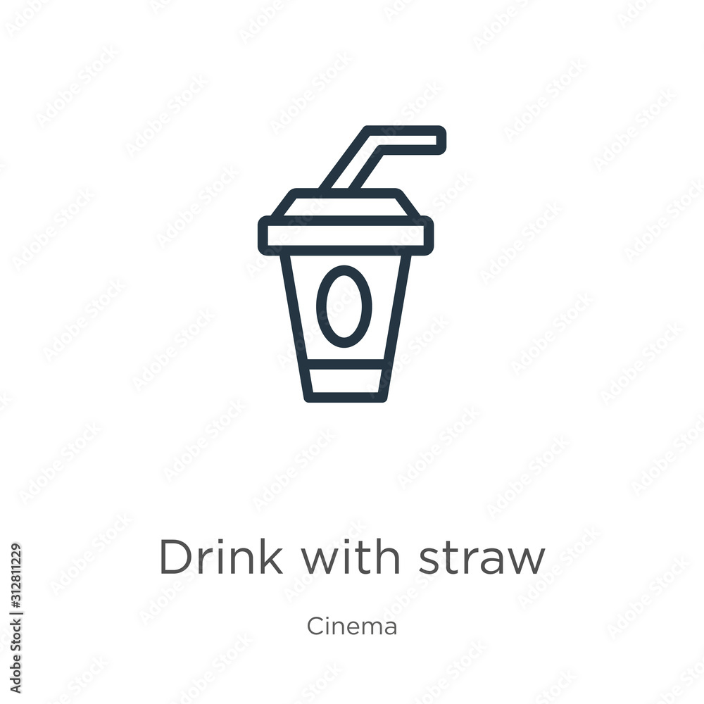 Aufkleber drink with straw icon. thin linear drink with straw outline icon isolated on white background from c