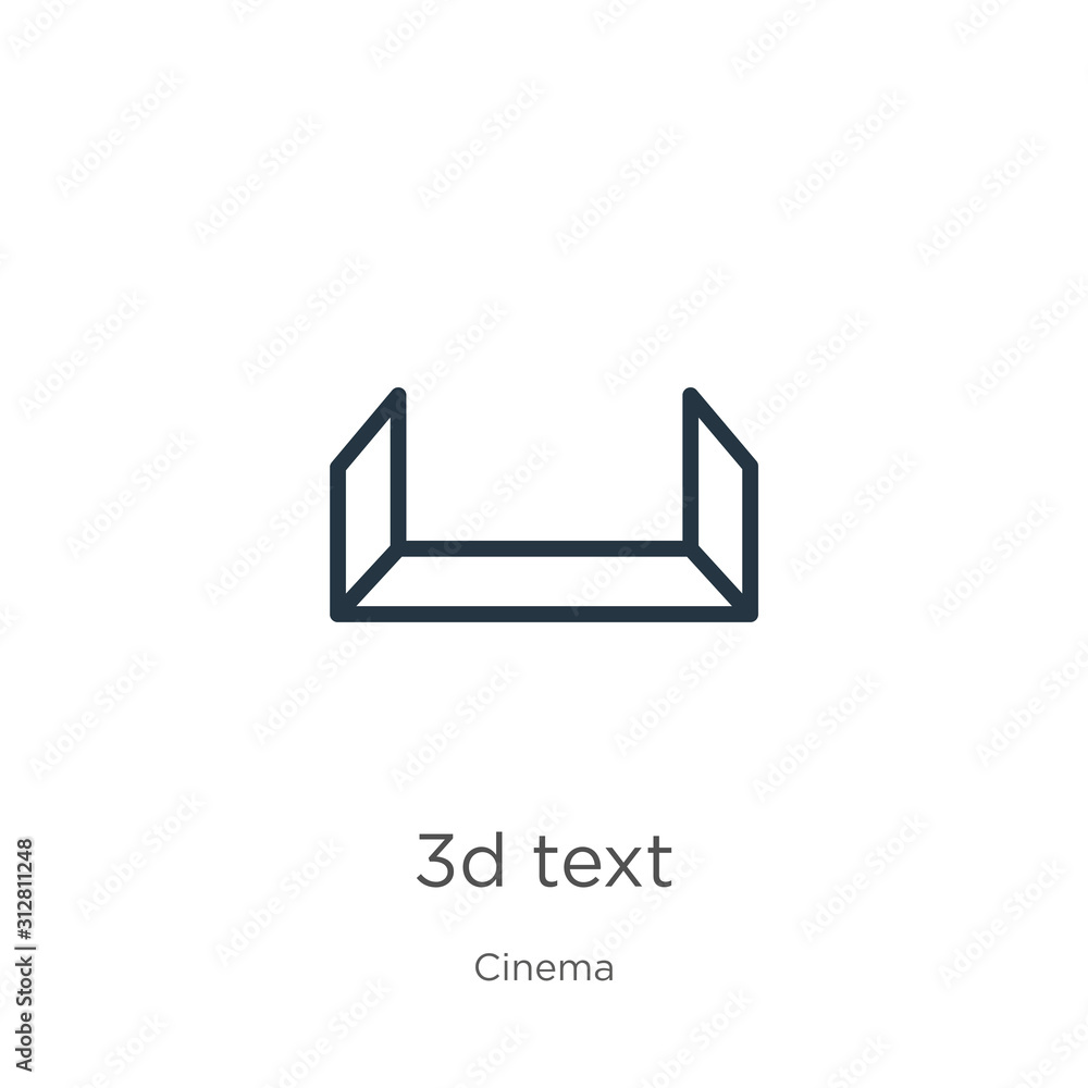 Poster 3d text icon. thin linear 3d text outline icon isolated on white background from cinema collection. 