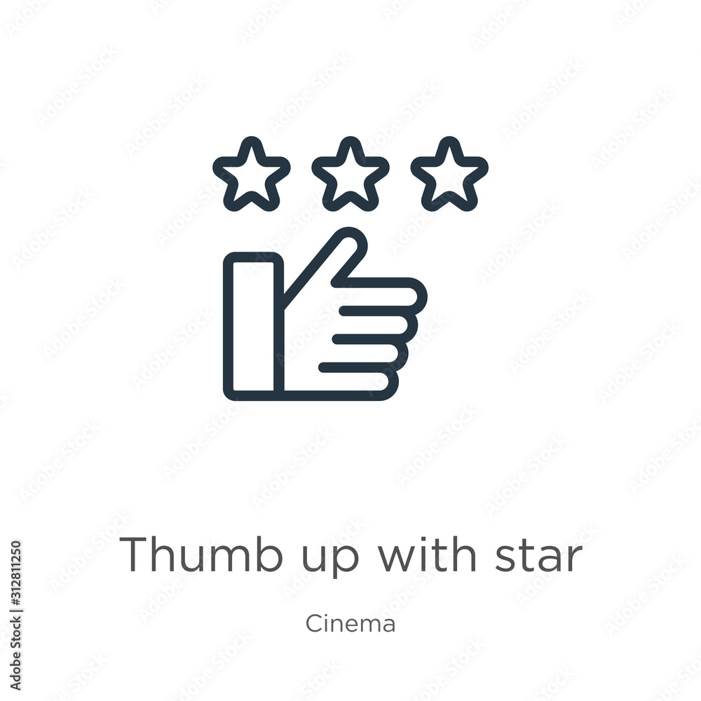 Poster thumb up with star icon. thin linear thumb up with star outline icon isolated on white background fr