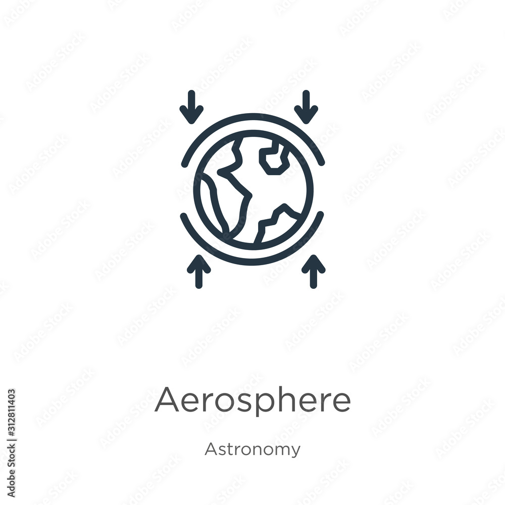 Poster aerosphere icon. thin linear aerosphere outline icon isolated on white background from astronomy col