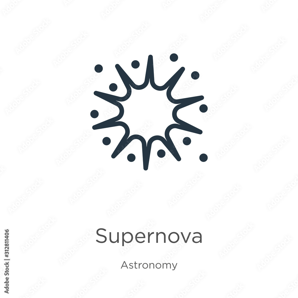 Poster supernova icon. thin linear supernova outline icon isolated on white background from astronomy colle