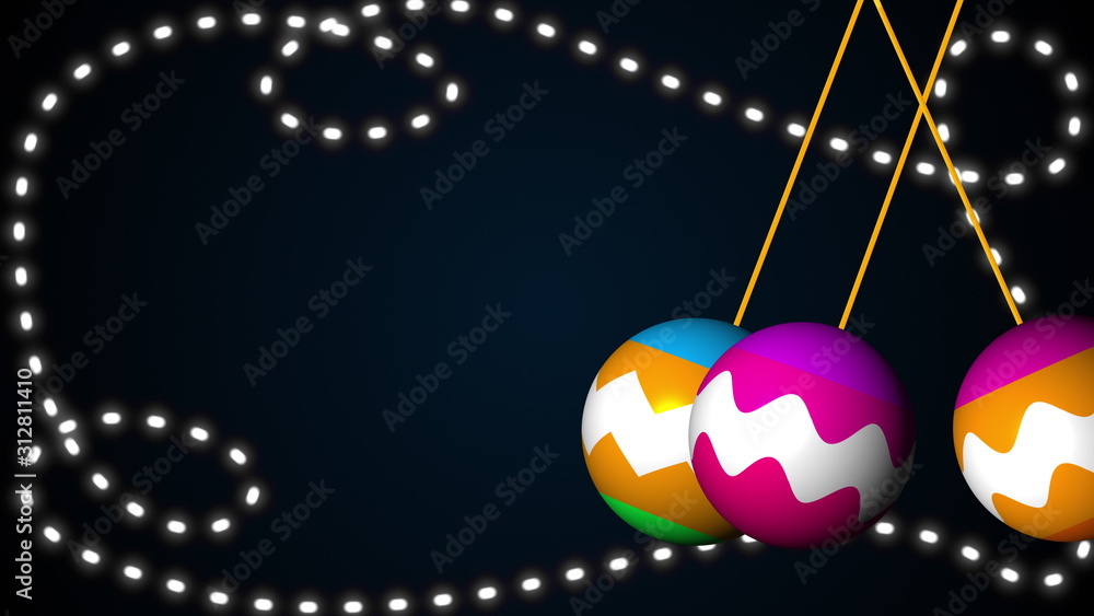 Poster christmas colored balls swing against the background of flickering lights. computer generated 3d ren