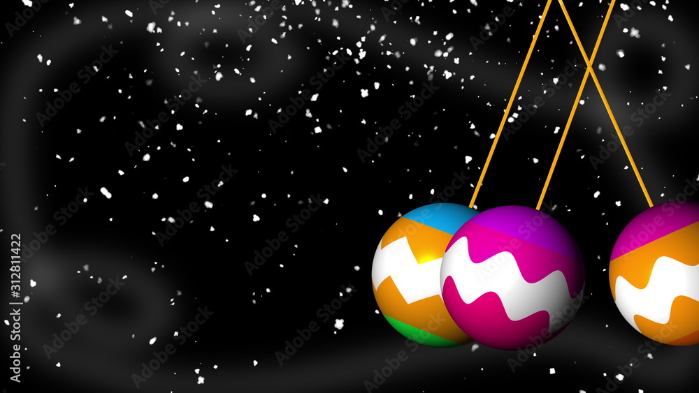 Poster Christmas colored balls swing against the background of flickering lights. Computer generated 3D rendering web Xmas design