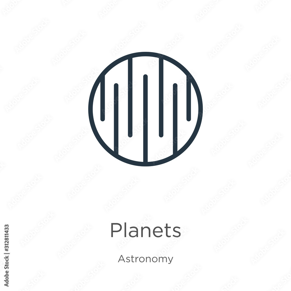 Poster planets icon. thin linear planets outline icon isolated on white background from astronomy collectio