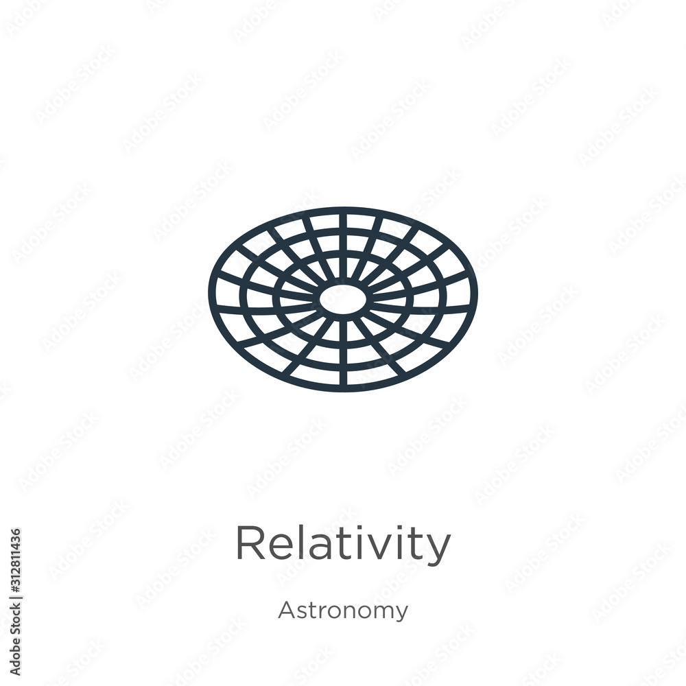 Poster relativity icon. thin linear relativity outline icon isolated on white background from astronomy col