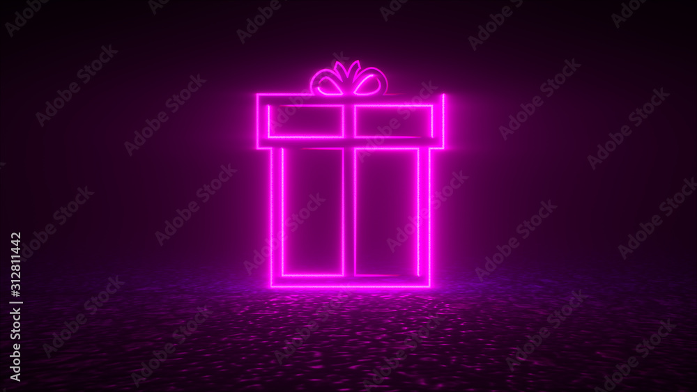 Poster 3d rendering, computer generated abstract web backdrop with neon christmas icon. festive atmosphere 