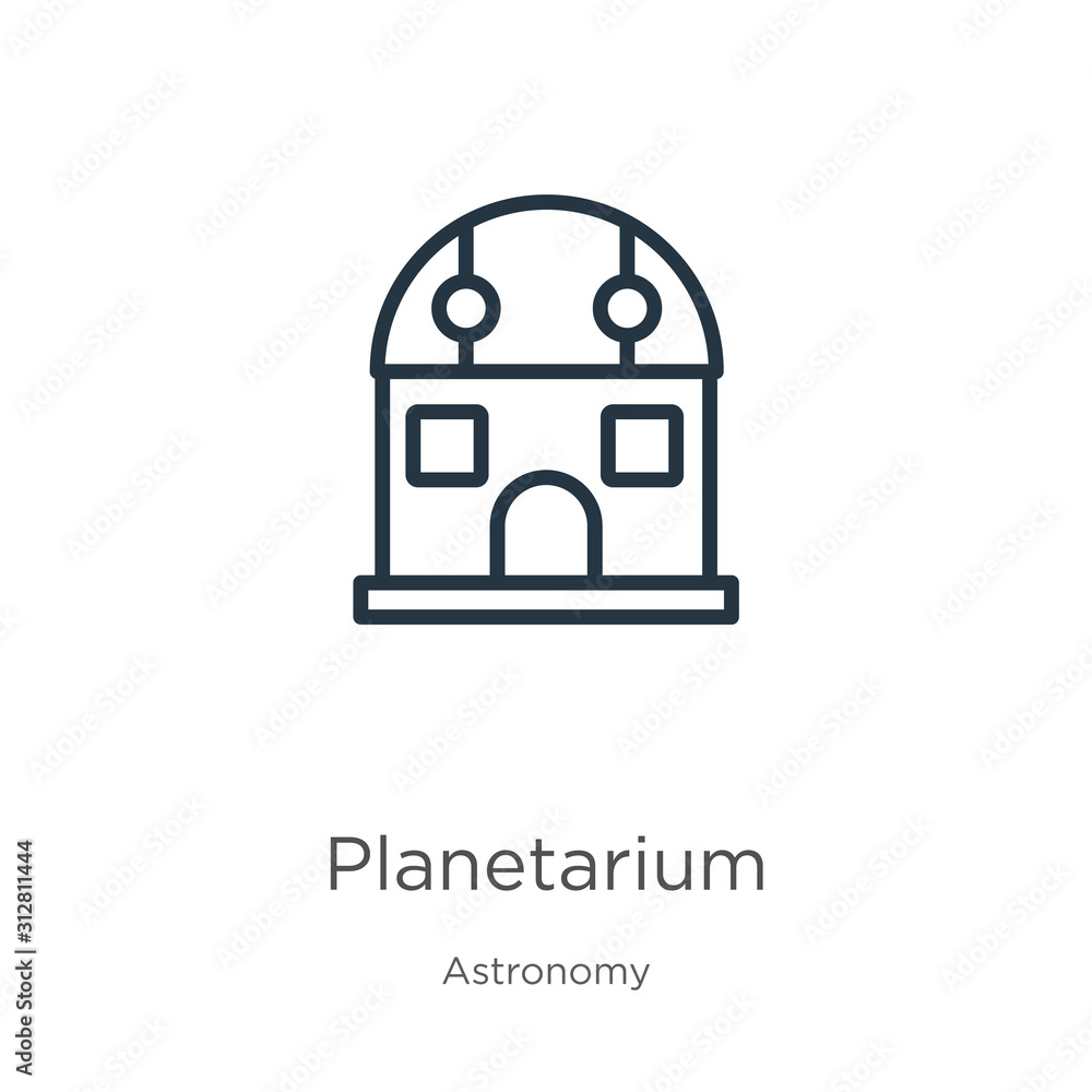 Poster planetarium icon. thin linear planetarium outline icon isolated on white background from astronomy c