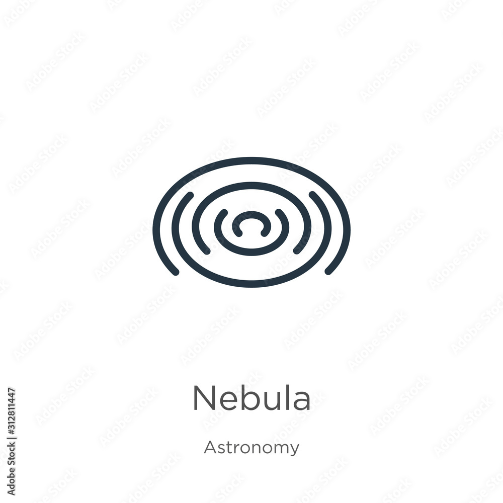 Poster nebula icon. thin linear nebula outline icon isolated on white background from astronomy collection.