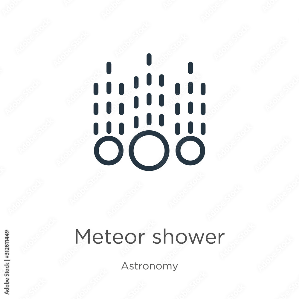 Poster meteor shower icon. thin linear meteor shower outline icon isolated on white background from astrono