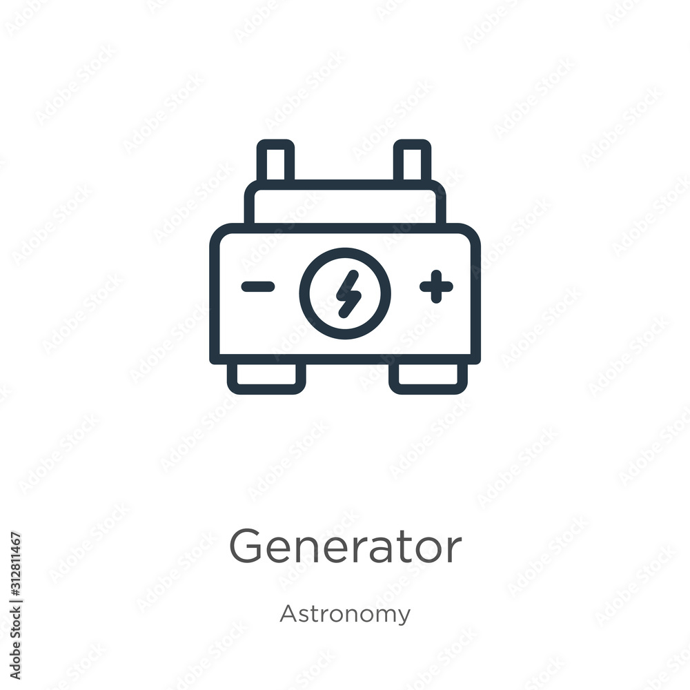 Poster generator icon. thin linear generator outline icon isolated on white background from astronomy colle