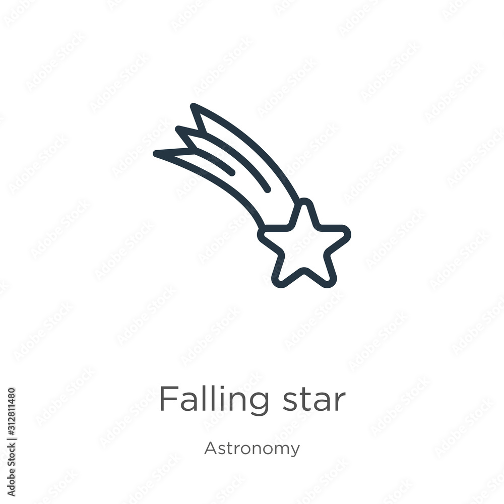 Poster falling star icon. thin linear falling star outline icon isolated on white background from astronomy