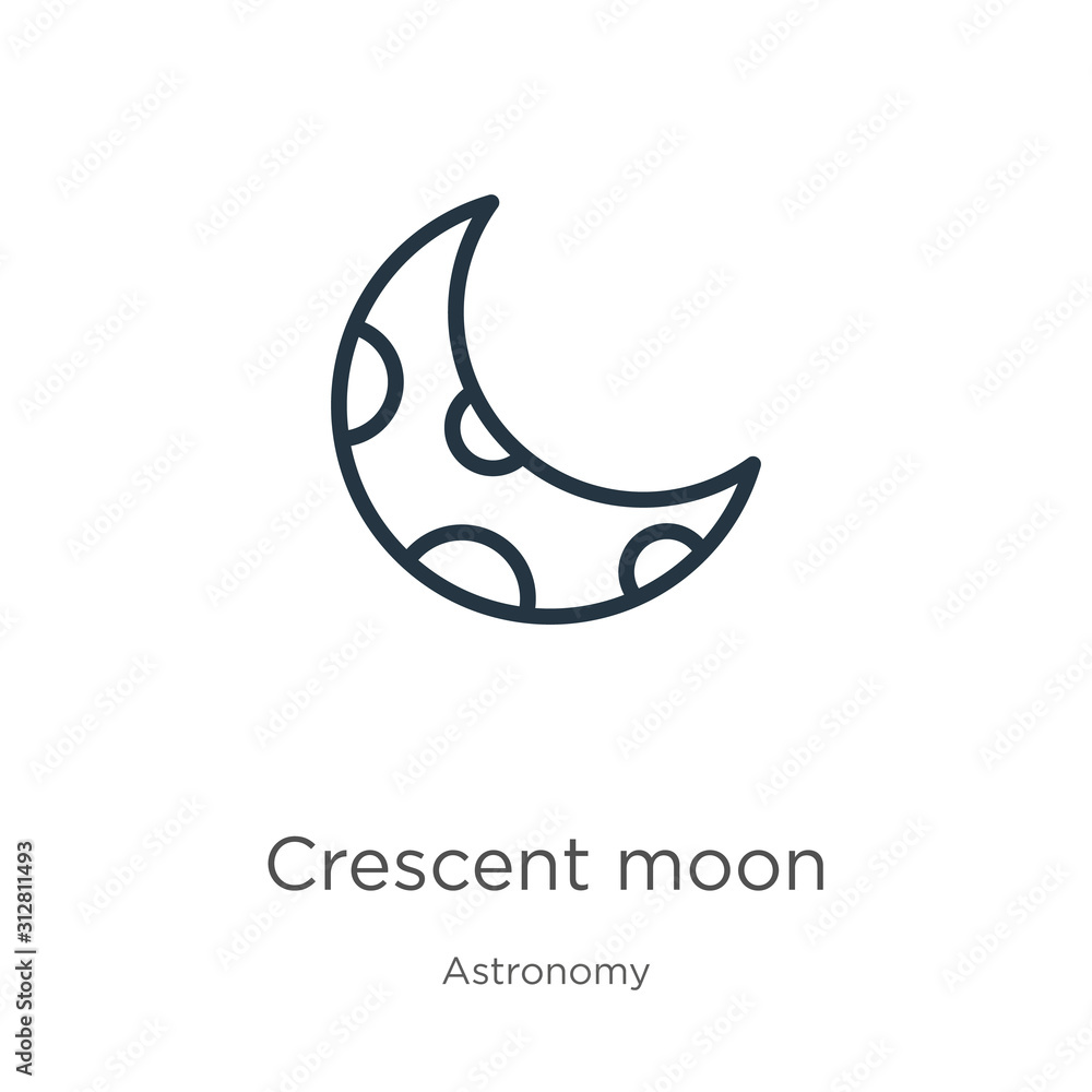 Poster crescent moon icon. thin linear crescent moon outline icon isolated on white background from astrono