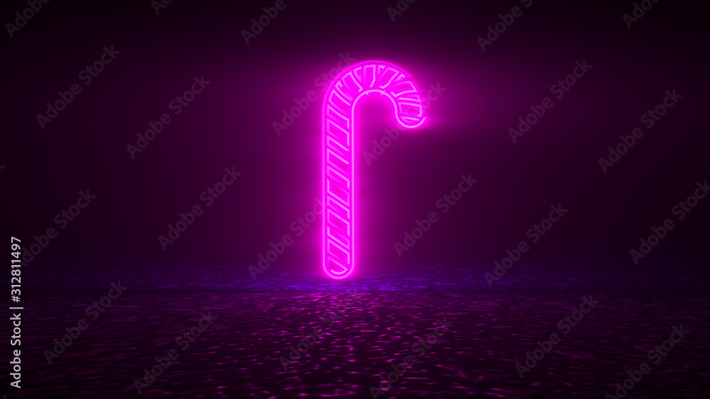 Poster 3d rendering, computer generated abstract web backdrop with neon christmas icon. festive atmosphere 