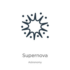 Supernova icon. Thin linear supernova outline icon isolated on white background from astronomy collection. Line vector sign, symbol for web and mobile