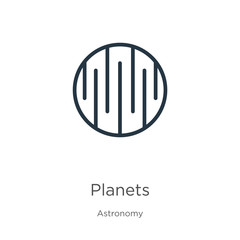 Planets icon. Thin linear planets outline icon isolated on white background from astronomy collection. Line vector sign, symbol for web and mobile