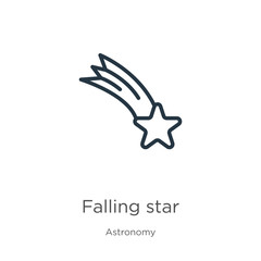 Falling star icon. Thin linear falling star outline icon isolated on white background from astronomy collection. Line vector sign, symbol for web and mobile