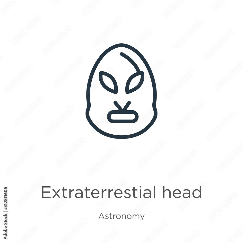 Poster extraterrestial head icon. thin linear extraterrestial head outline icon isolated on white backgroun