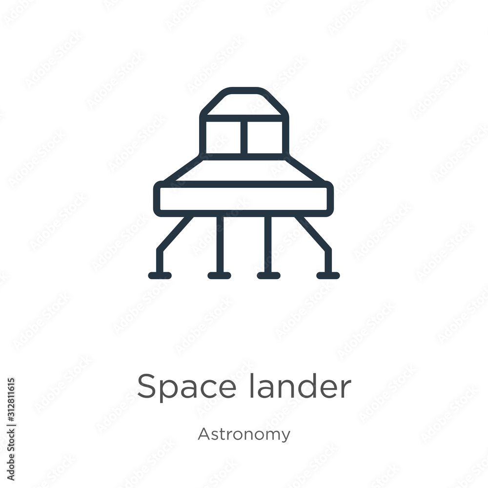 Poster space lander icon. thin linear space lander outline icon isolated on white background from astronomy