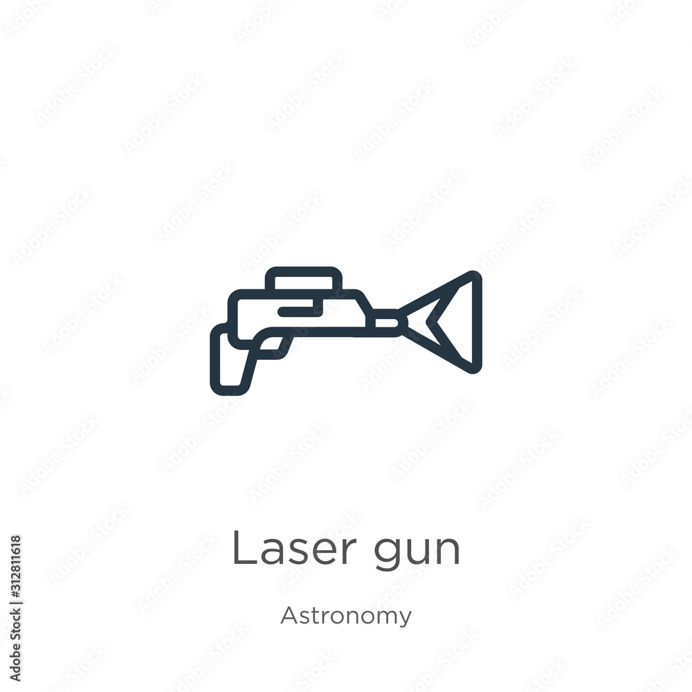 Poster laser gun icon. thin linear laser gun outline icon isolated on white background from astronomy colle