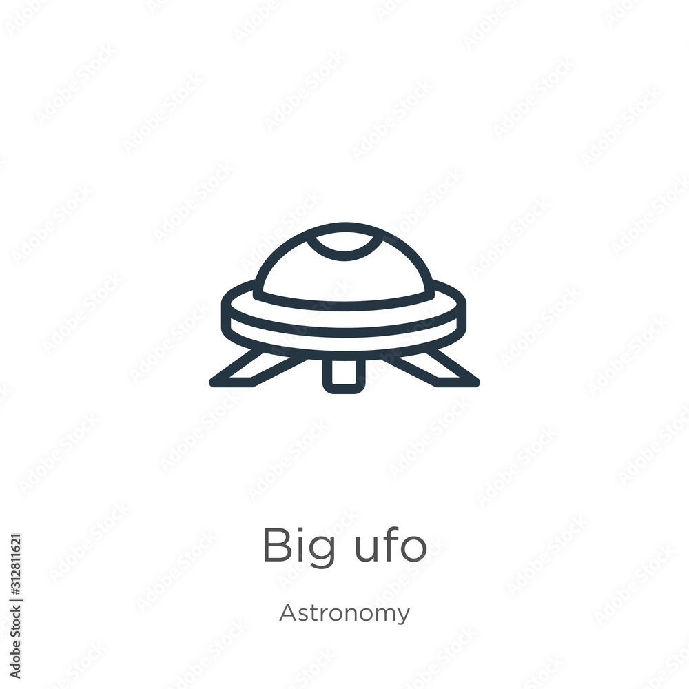 Poster big ufo icon. thin linear big ufo outline icon isolated on white background from astronomy collectio