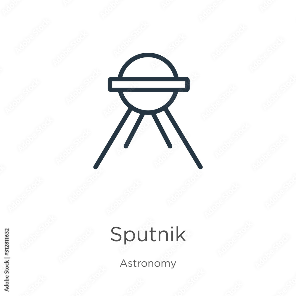 Poster sputnik icon. thin linear sputnik outline icon isolated on white background from astronomy collectio