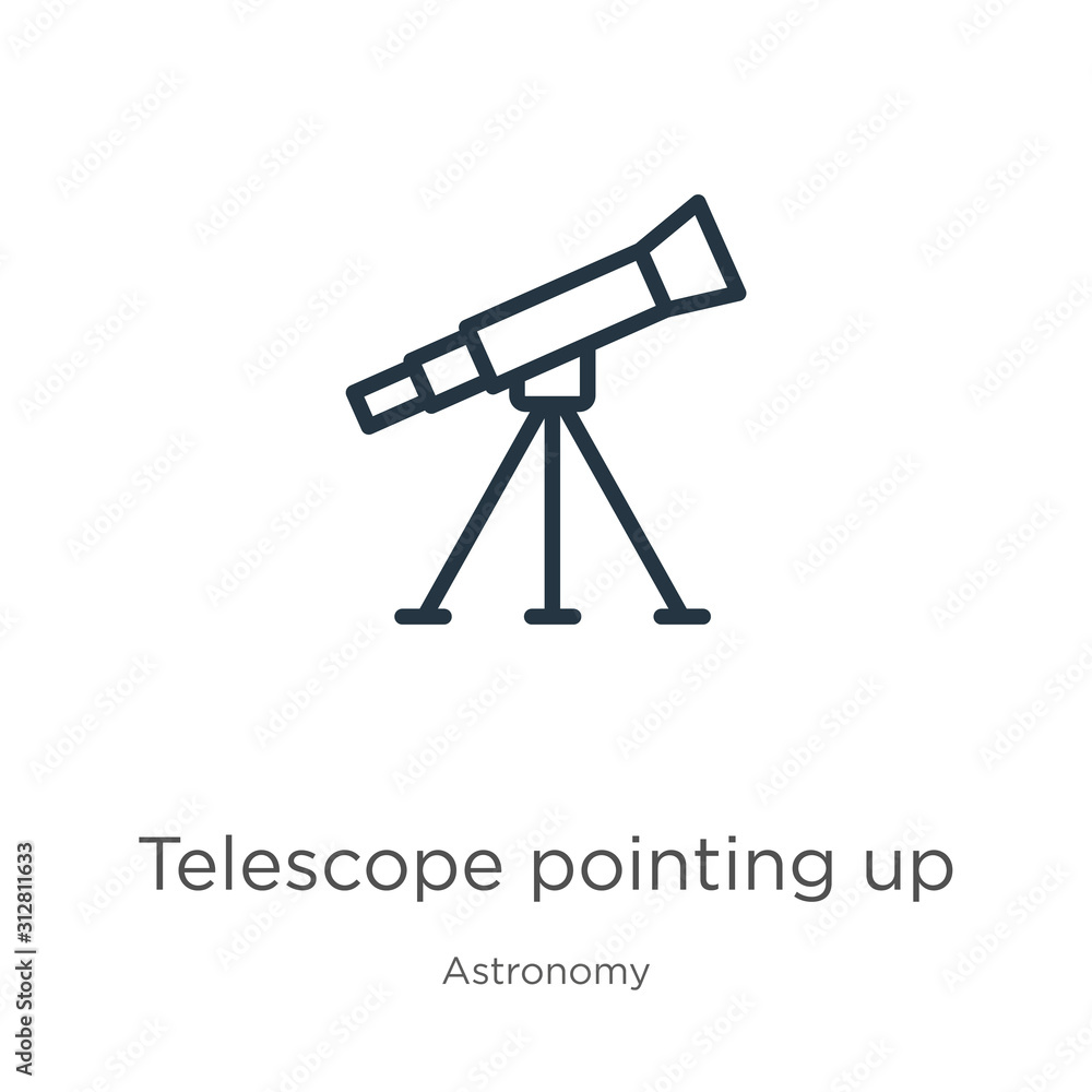 Poster telescope pointing up icon. thin linear telescope pointing up outline icon isolated on white backgro