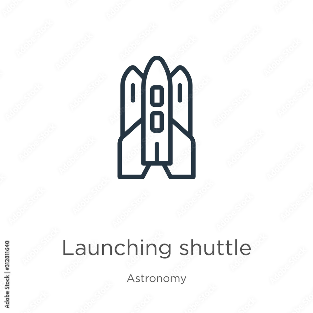 Poster launching shuttle icon. thin linear launching shuttle outline icon isolated on white background from