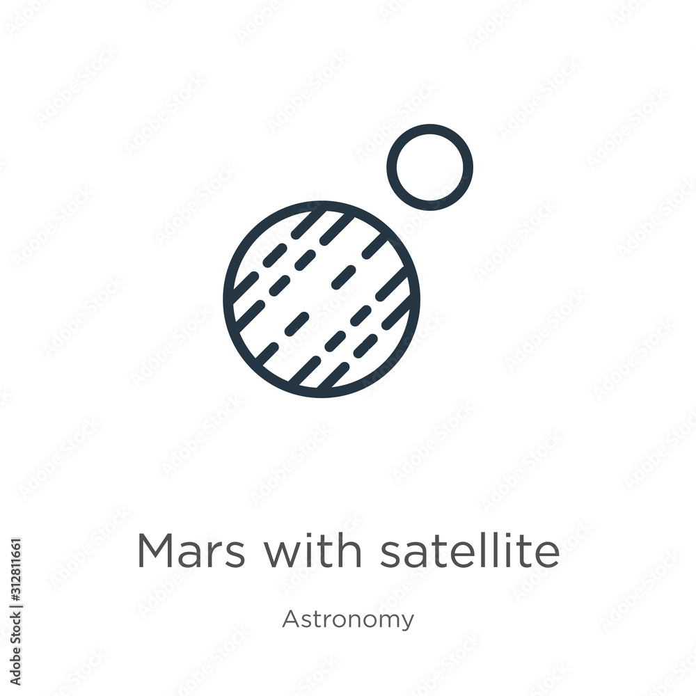 Poster mars with satellite icon. thin linear mars with satellite outline icon isolated on white background 