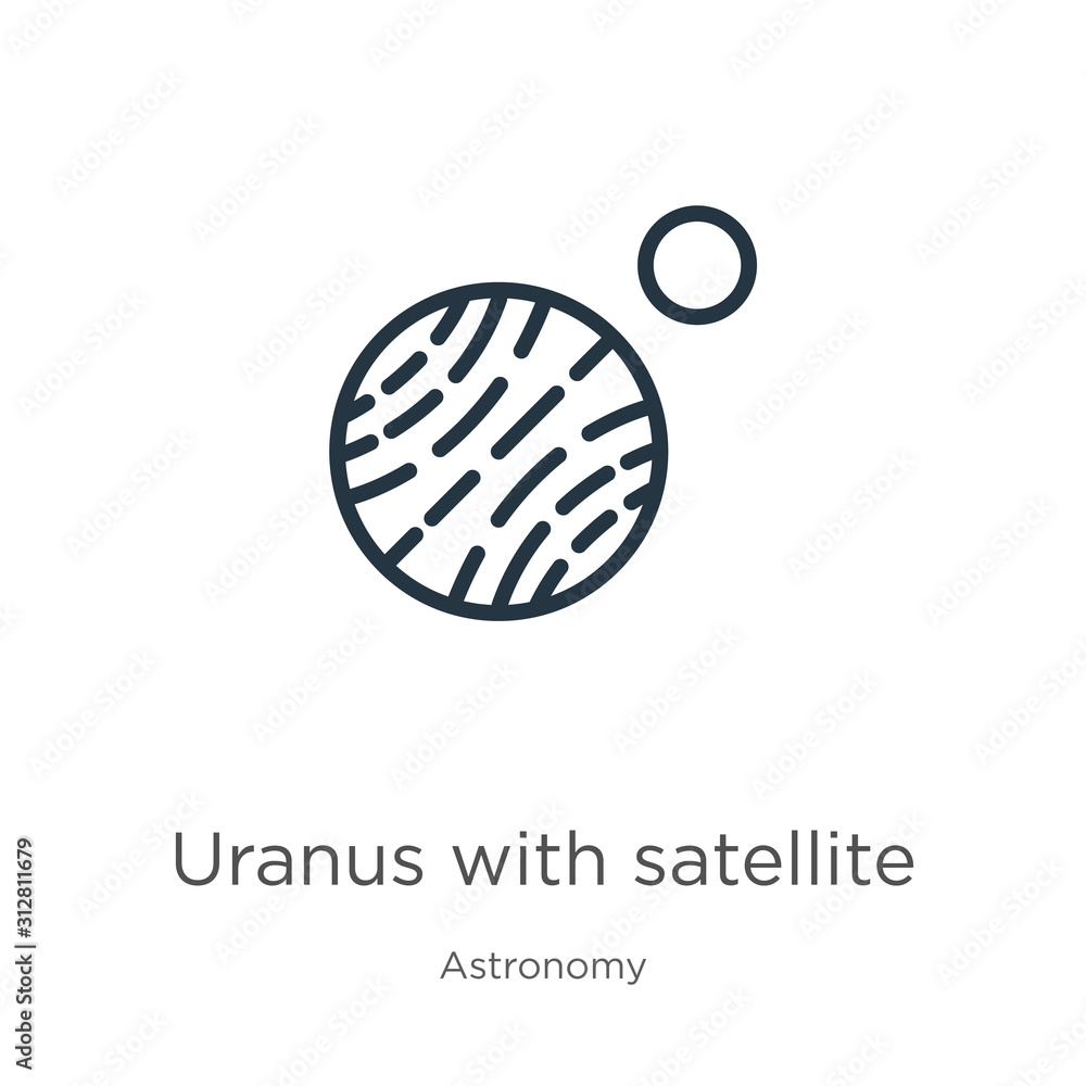 Poster uranus with satellite icon. thin linear uranus with satellite outline icon isolated on white backgro