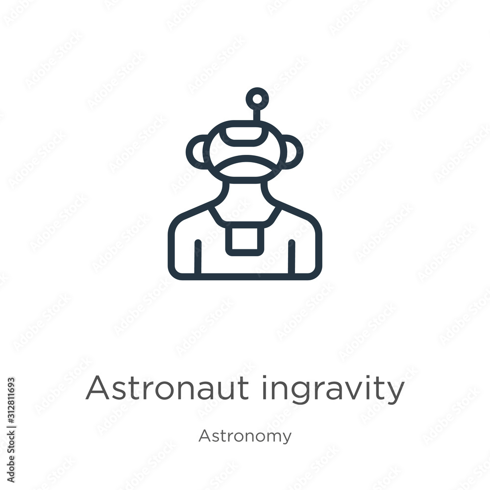 Poster astronaut ingravity icon. thin linear astronaut ingravity outline icon isolated on white background 