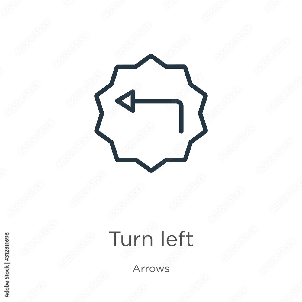 Aufkleber turn left icon. thin linear turn left outline icon isolated on white background from arrows collecti