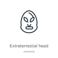 Extraterrestial head icon. Thin linear extraterrestial head outline icon isolated on white background from astronomy collection. Line vector sign, symbol for web and mobile