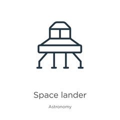 Space lander icon. Thin linear space lander outline icon isolated on white background from astronomy collection. Line vector sign, symbol for web and mobile © Premium Art