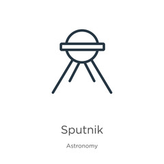 Sputnik icon. Thin linear sputnik outline icon isolated on white background from astronomy collection. Line vector sign, symbol for web and mobile