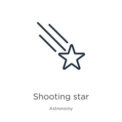 Shooting star icon. Thin linear shooting star outline icon isolated on white background from astronomy collection. Line vector sign, symbol for web and mobile