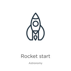 Rocket start icon. Thin linear rocket start outline icon isolated on white background from astronomy collection. Line vector sign, symbol for web and mobile